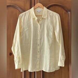 J Jill Love Linen Womens Size MP Yellow Linen Petite Medium Button Tunic Top